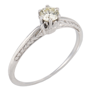 Mid Century Diamond 14k White Gold Solitaire Engagement Ring, Size 6.5