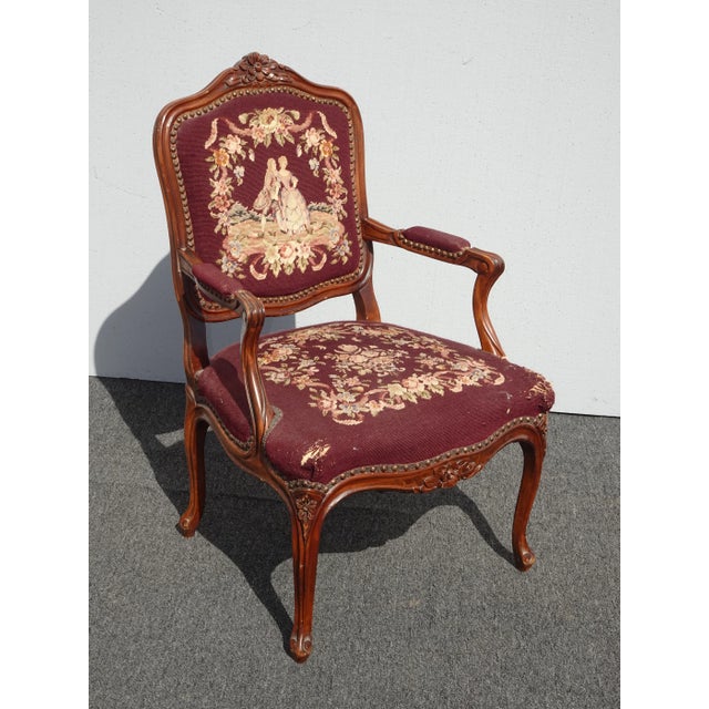 Vintage French Provincial Burgundy Needlepoint Tapestry Chair For Sale - Image 13 of 13