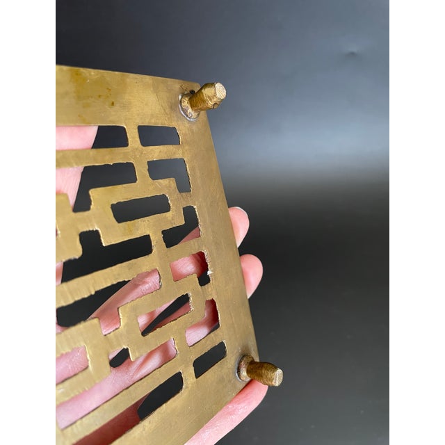 Vintage Chinese Double Happiness Symbol Brass Trivet For Sale In Las Vegas - Image 6 of 8
