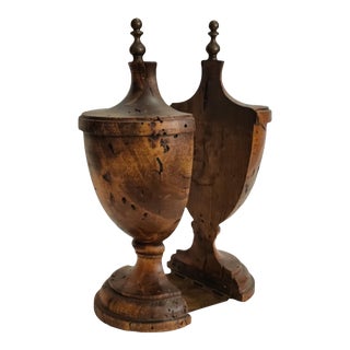 Vintage 1970s Sarreid Ltd. Wood and Brass Urn Shaped Bookends - a Pair For Sale