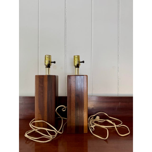 Mid 20th Century Mid Century Modern Solid Walnut Block Lamps a Pair For Sale - Image 4 of 7