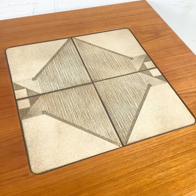Late 20th Century Danish Modern Teak Side Table With Geometric Tile Inset, 1960s–1970s For Sale - Image 5 of 18