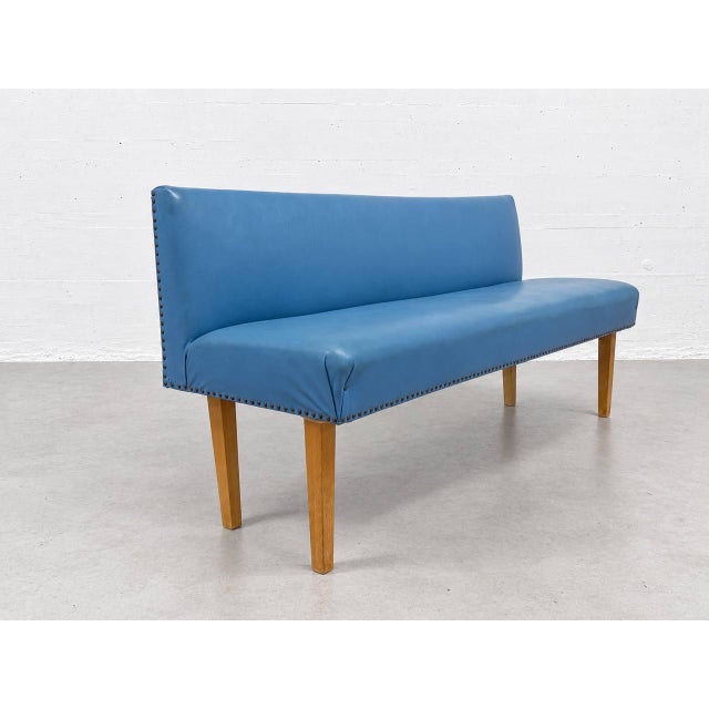 Vintage Bench Seat in Blue Imitation Leather, 1960s For Sale - Image 11 of 13