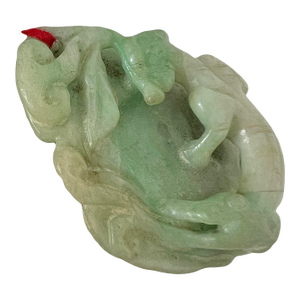 Vintage Chinese Green & White Jade Sleeping Dragon (Chilong) Carving / Pendant