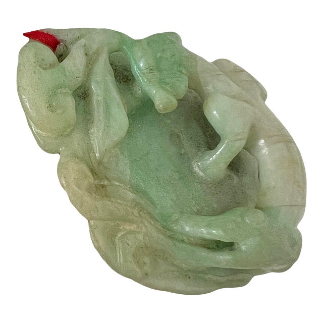 Vintage Chinese Green & White Jade Sleeping Dragon (Chilong) Carving With Ruyi For Sale