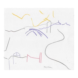 1990s Norbert Voelkel European Landscape Drawing For Sale