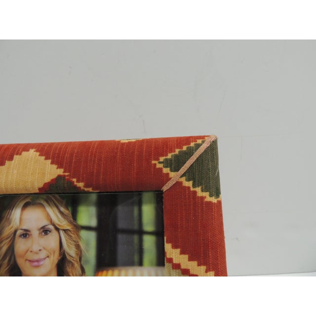 Vintage Red & Yellow Woven Cotton Southwest Style Decorative Picture Frame. Clear glass front Silk Moire backing (includes...