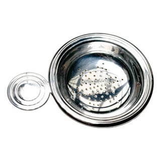 Vintage Christofle Silver Plated Tea Strainer with Drip Bowl: French Silver Service For Sale
