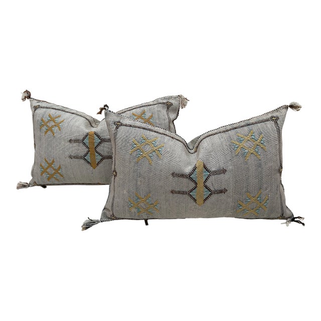 Handmade Cactus Silk Pillow Covers - a Pair For Sale