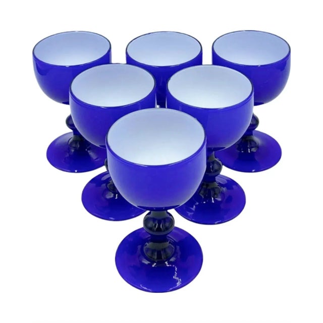 Mid-Century Modern Vintage Carlo Moretti Mid-Century Italian Cobalt Blue Cordial Cocktail Glasses- Set of 6 For Sale - Image 3 of 13
