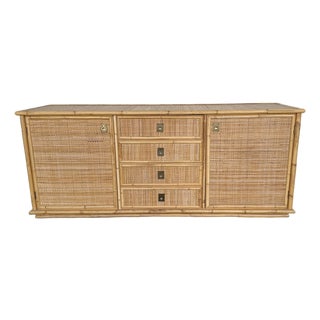 Bamboo Rattan and Brass Sideboard by Dal Vera, Italy, 1970s For Sale