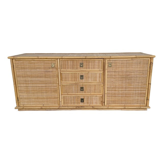 Bamboo Rattan and Brass Sideboard by Dal Vera, Italy, 1970s For Sale