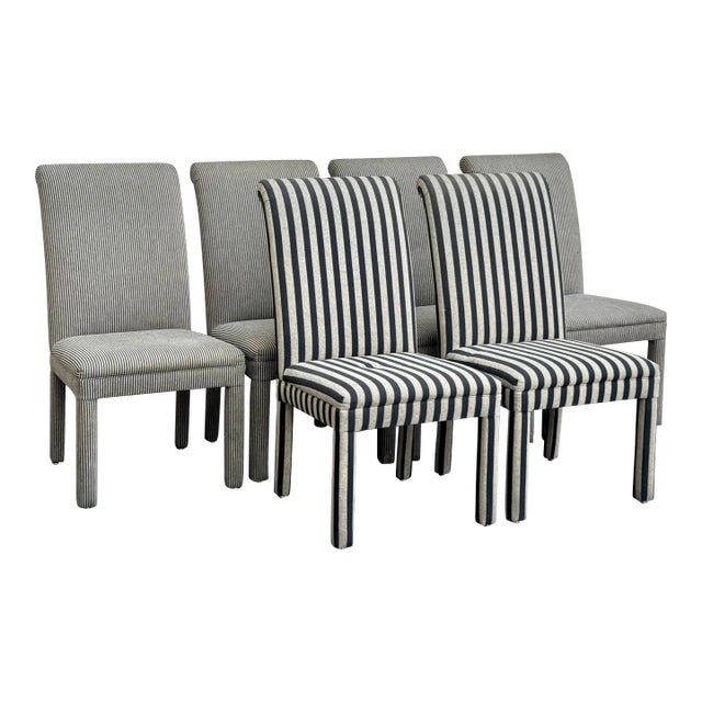 1980s Postmodern Upholstered Striped Dining Chairs - Set of 6 For Sale