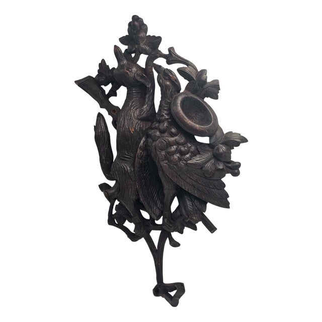 Carved Hunting Bas-Relief of a Fox and a Pheasant, 1920s For Sale