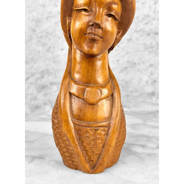 Wood Mid-Century Carved Wood Ethnic Women Bust Sculpture For Sale - Image 7 of 9