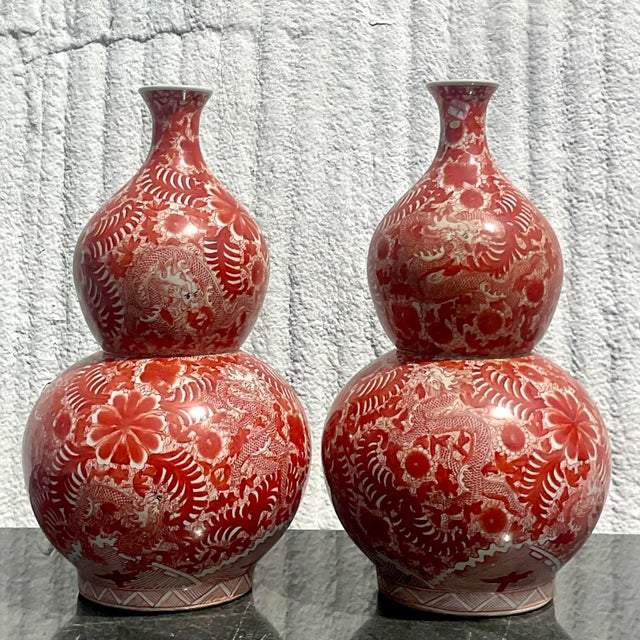Early 20th Century Vintage Asian Glazed Ceramic Double Gourd Vases - A Pair For Sale - Image 5 of 12
