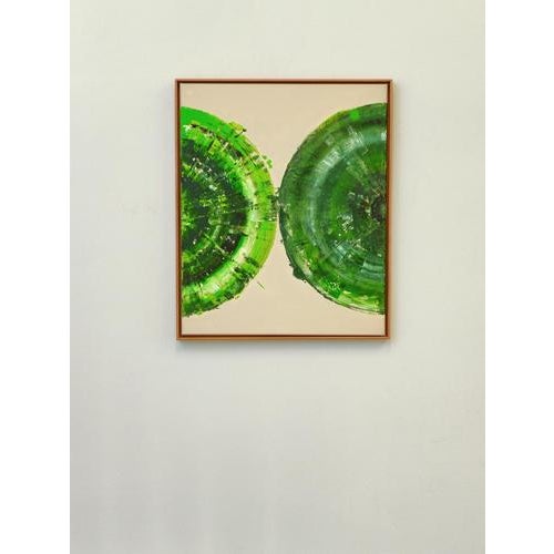 Textile Bernhard Lang, Green Circle Diptych II, Painting on Canvas, Framed, Set of 2 For Sale - Image 7 of 13