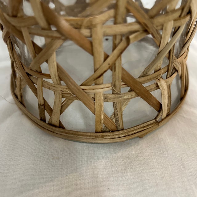 Cabin Cane and Glass Hurricane Globe Candleholder Covers - a Pair For Sale - Image 3 of 6