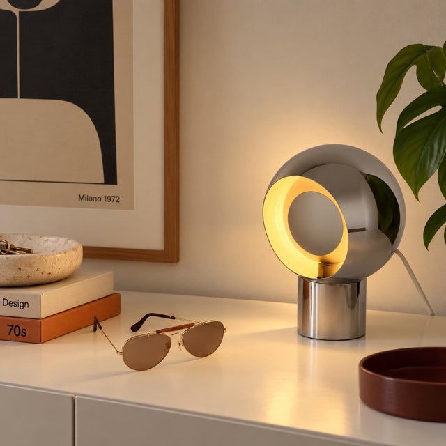 Space Age Chrome Table Lamp with Rotating Eclipse Shade, 1970s For Sale - Image 14 of 15