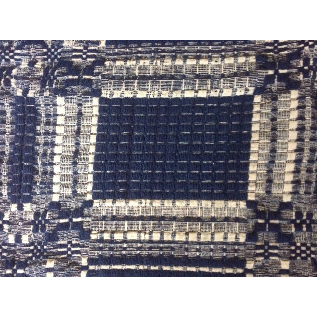 Antique Blue and White Hand Loomed Wool Coverlet Throw Blanket With