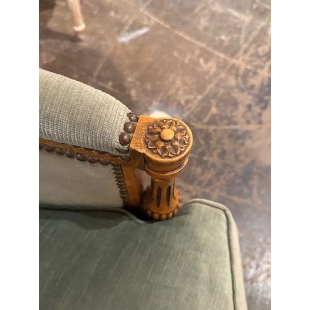 Pair of French Louis XVI Walnut Bergeres For Sale - Image 4 of 4