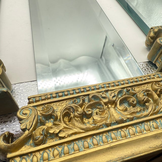 1990s Vintage Architectural Column Wall Mirrors Set of 3 Gold Gilt Beveled Hollywood Regency For Sale - Image 5 of 15