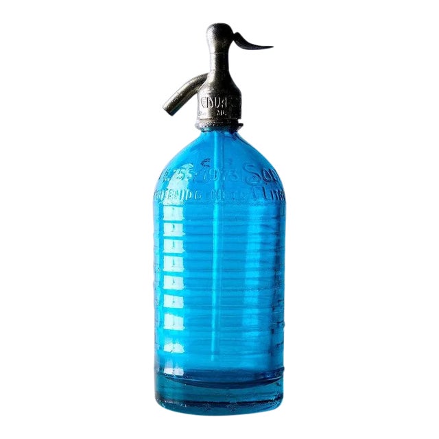 1930's Vintage Lourdes Blue Seltzer Bottle For Sale
