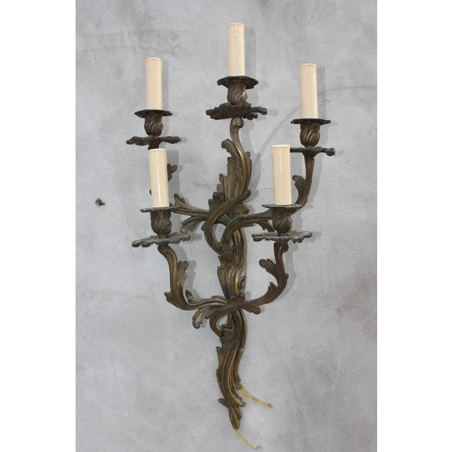 Large Louis XV Style Bronze Sconces with 5 Bulb Lights, Set of 2 For Sale - Image 11 of 11