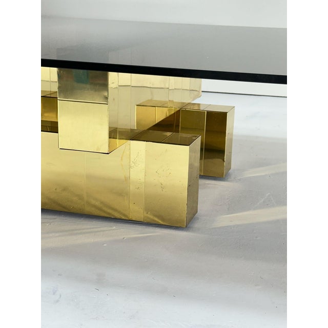 Paul Evans Cityscape Brass Coffee Table W/Smoked Glass, 1970 For Sale - Image 9 of 10