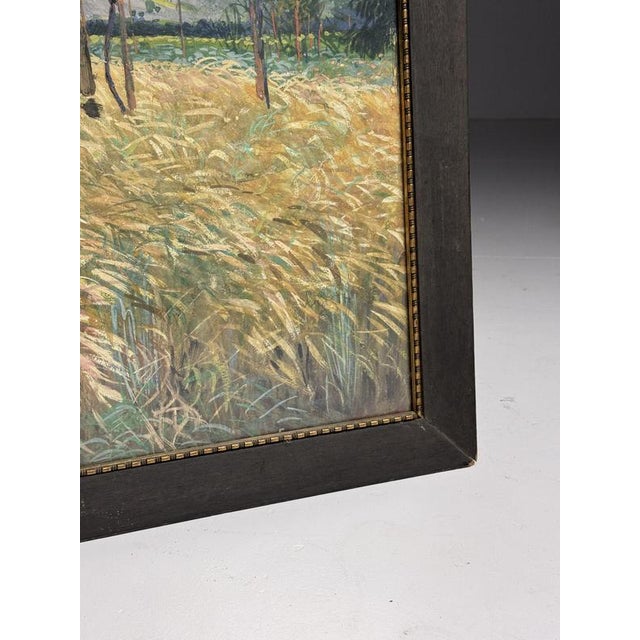 Unknown, Grain Field with Scarecrows, Chalk on Paper, Framed For Sale - Image 11 of 14