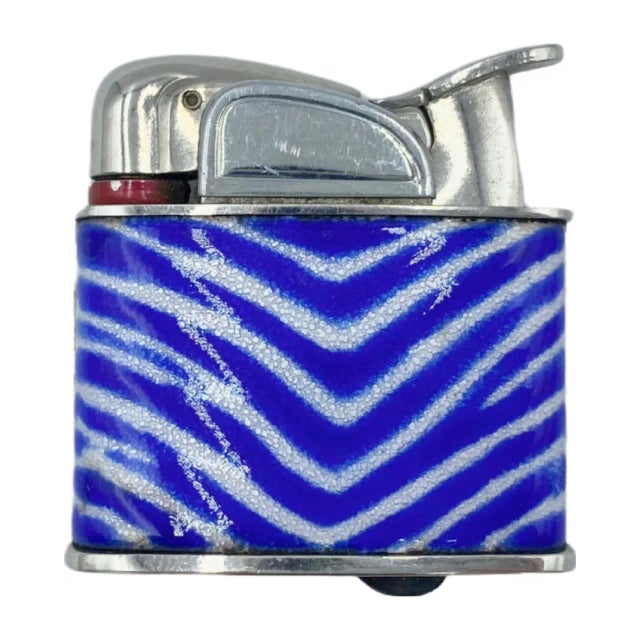 Metal Vintage Mid 20th Century El Morocco Nightclub New York Nyc Blue Zebra Print Lighter For Sale - Image 7 of 13