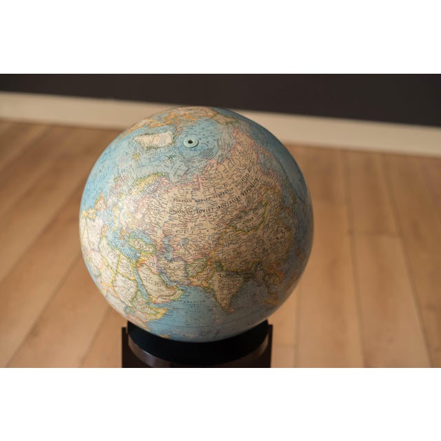 Vintage Rotating National Geographic World Globe With Black Lucite Floor Stand For Sale - Image 4 of 10