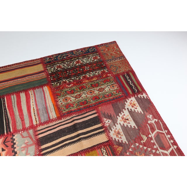 Contemporary Vintage Handwoven Kilim Patchwork Rug & Kilim for Floor – 5' 3'' X 6' 11'' For Sale - Image 3 of 12