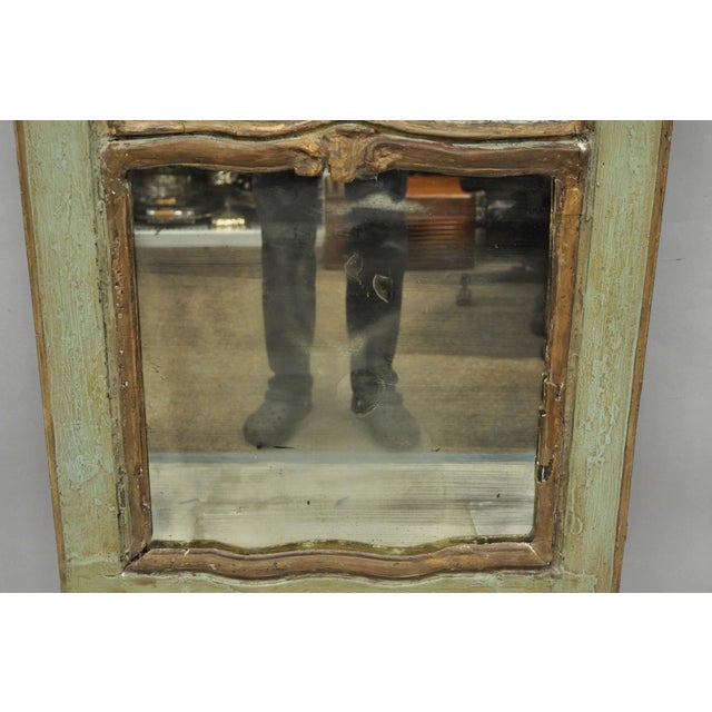 18th C French Louis XV Baroque Style Green Distress Painted Trumeau Wall Mirror For Sale - Image 14 of 18