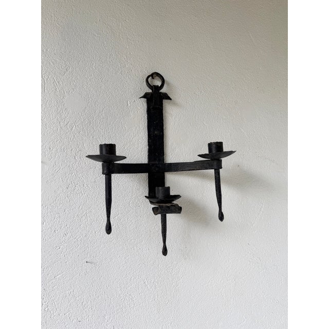 Brutalist Brutalist Wall Sconces in Wrought Iron, 1890s, Set of 2 For Sale - Image 3 of 18