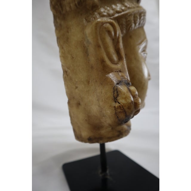 Hand Carved Stone Head of Indian Deity Statue on Stand For Sale - Image 10 of 12