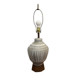 Ceramic Light Grey Hand Made Studio Glaze Vintage Mid Century Dutch Table Lamp For Sale