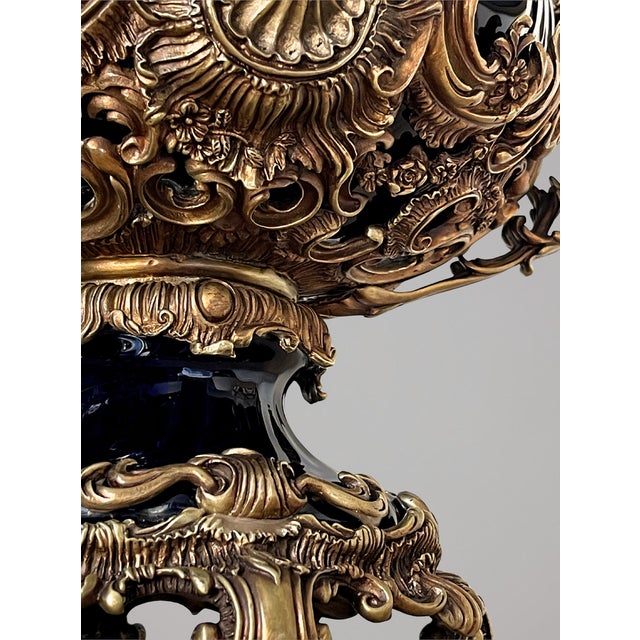 Large Covered Urn in Black Porcelain and Bronze Rocaille Decoration with Cherubs, 2010s For Sale - Image 16 of 18