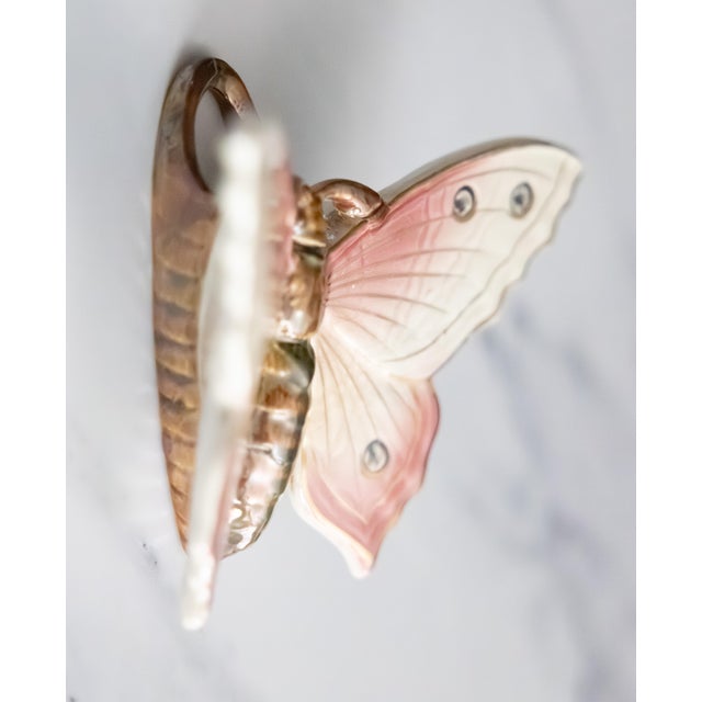 French Country Antique French Fives Lille Majolica Pink Butterfly Wall Pocket, Circa 1900 For Sale - Image 3 of 8