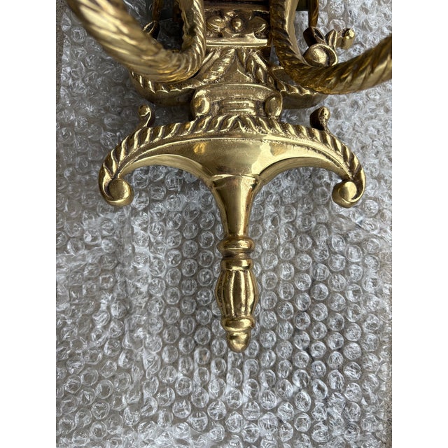 Late 19th Century Ornate Brass Two Candelabra Wall Sconce With Mirror - a Pair For Sale In New York - Image 6 of 8