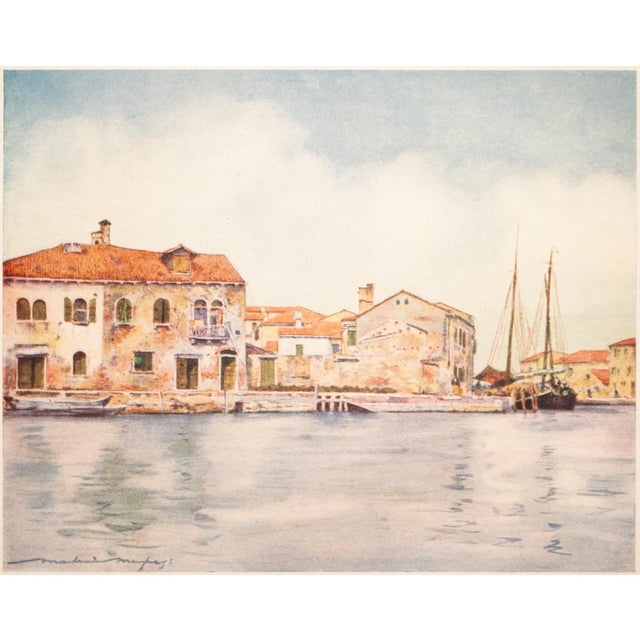 An original small period antique full-color print of Venice by Mortimer Menpes after his watercolor painting "Giudecca"....