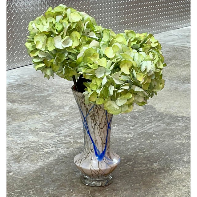 Large Mid-Century Cased Art Glass Vase - Cobalt Trailing & Amber Interior For Sale - Image 4 of 5