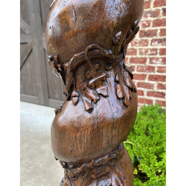 Antique French Barley Twist Pedestal Plant Stand Newell Post Grapevine Oak 57" T For Sale In Dallas - Image 6 of 13
