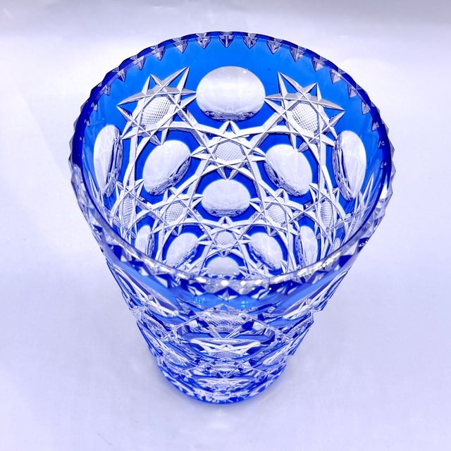 Art Deco Blue Cut-to-Clear Crystal Constellation Vase by Steven & Williams, 1930s For Sale - Image 13 of 18