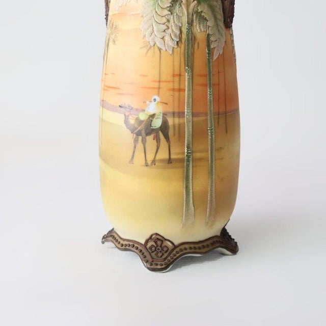Persian Antique Nippon Moriage Persian Themed Porcelain Tall Vase Signed C1920 For Sale - Image 3 of 9
