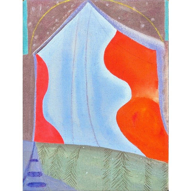 Jessica Simorte "Curtain" Contemporary Colorful Abstract Mixed Media Interior Space Painting, 2022 For Sale
