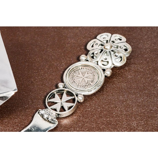 Art Deco Unique Maltese Silver Desk Set Inset Antique Malta Tari Coin Letter Opener and Ink Blotter For Sale - Image 3 of 18