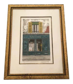 1980s "Au Bon Coin" Parisian Shop Scene Print Numbered 130/175 by Angelo Mozziconacci, Framed