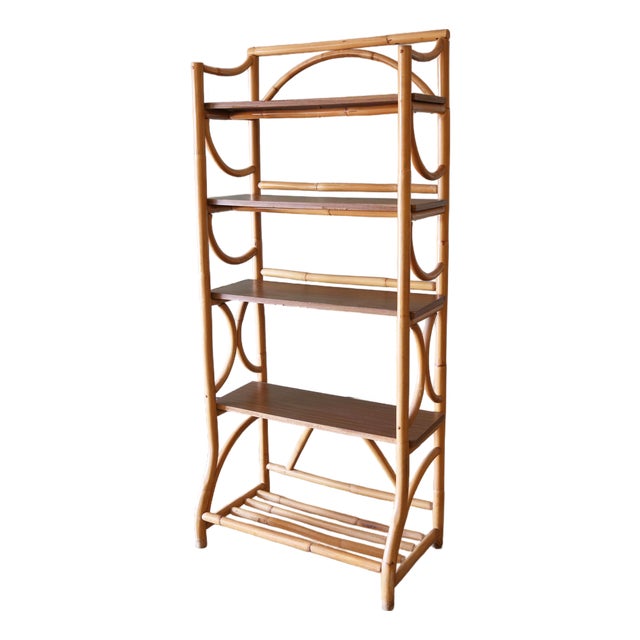 Vintage Bamboo and Laminate Bookshelf For Sale