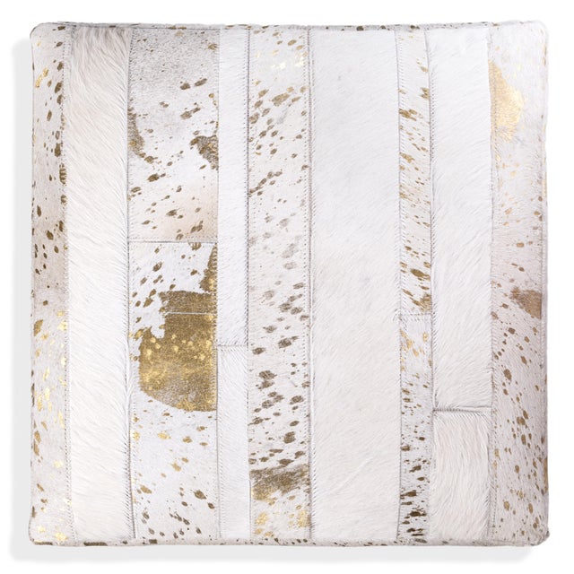 Handmade Tricolor Cowhide Pouf - 18x18x18 in Genuine Leather Square Ottoman For Sale In San Francisco - Image 6 of 11